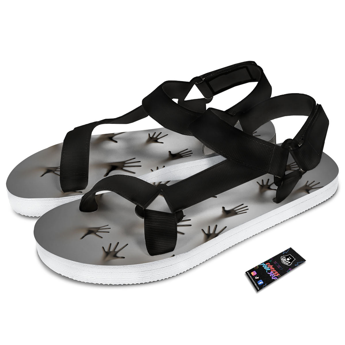 3D Scary Ghost Print Black Open Toe Sandals-grizzshop