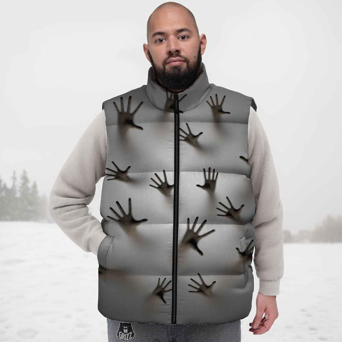 3D Scary Ghost Print Down Vest-grizzshop