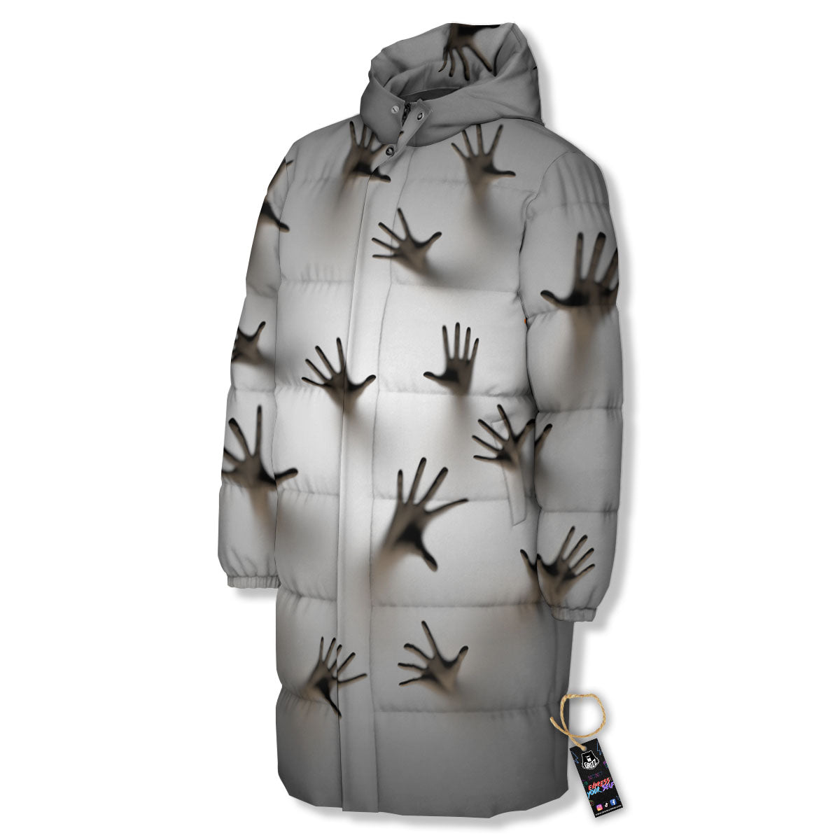 3D Scary Ghost Print Long Down Jacket-grizzshop