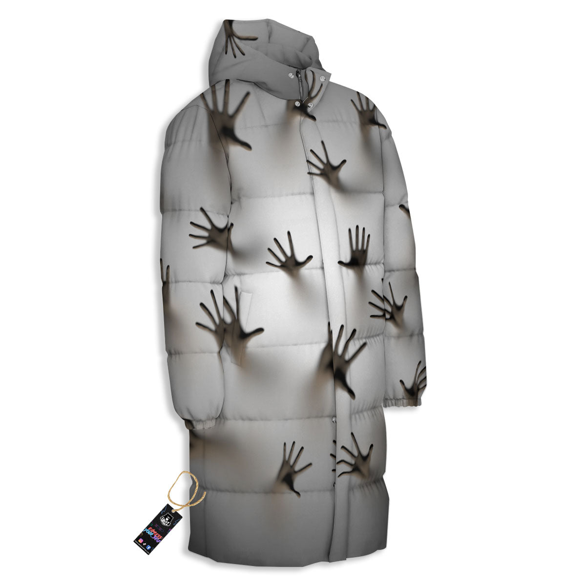 3D Scary Ghost Print Long Down Jacket-grizzshop