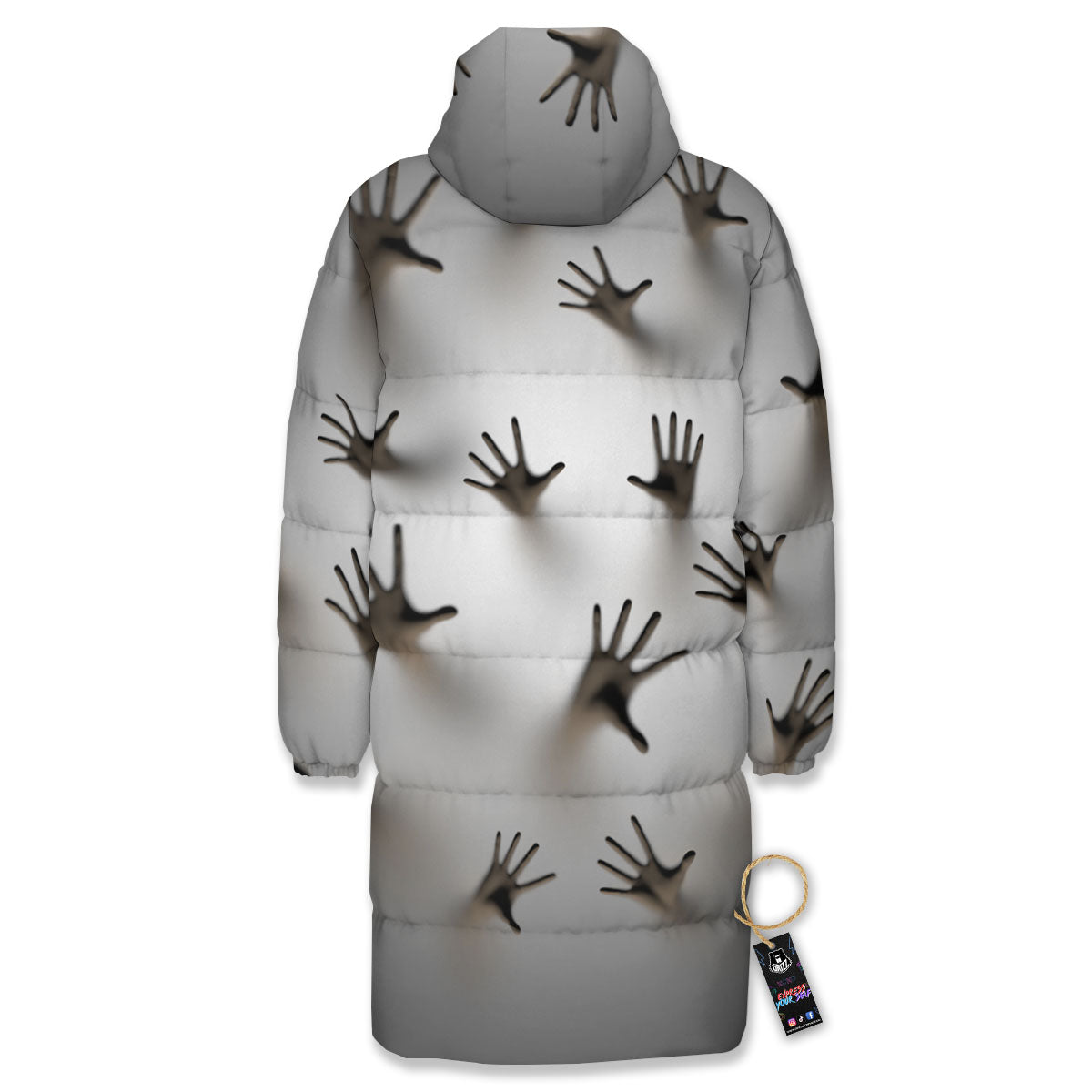 3D Scary Ghost Print Long Down Jacket-grizzshop