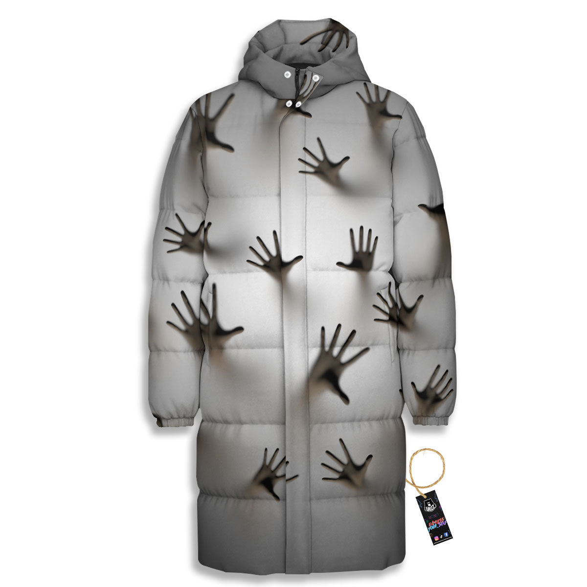3D Scary Ghost Print Long Down Jacket-grizzshop