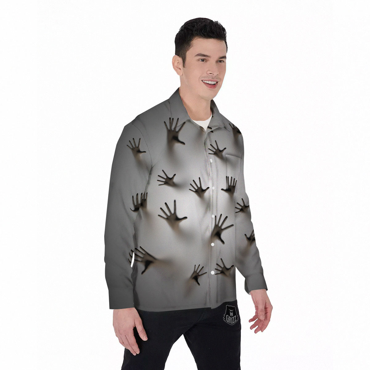 3D Scary Ghost Print Men's Long Sleeve Shirts-grizzshop