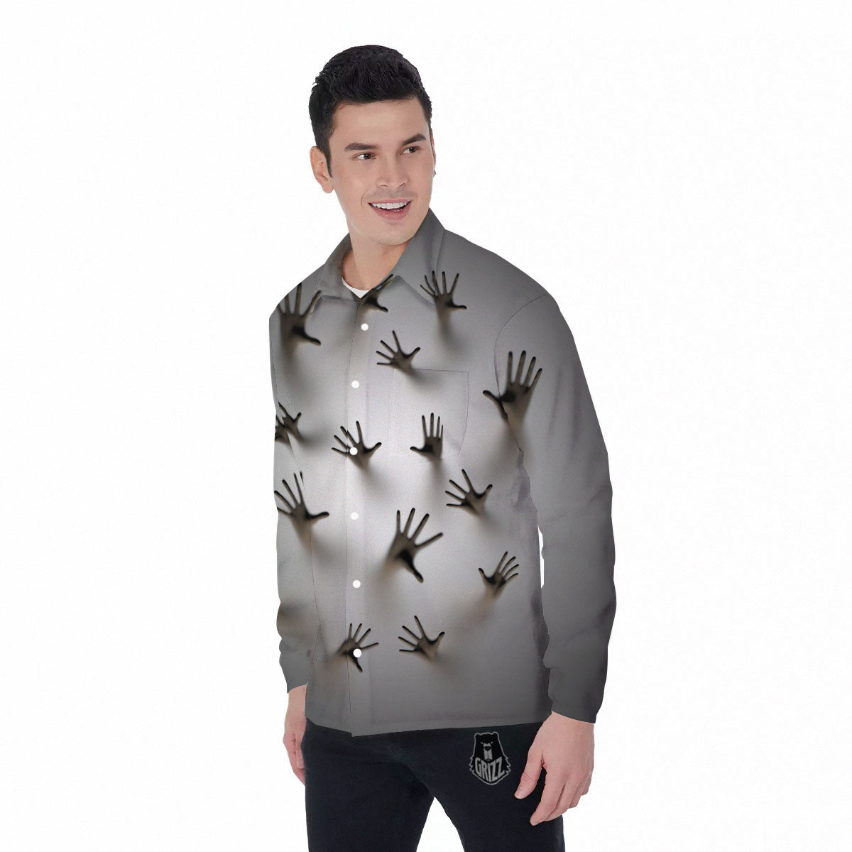3D Scary Ghost Print Men's Long Sleeve Shirts-grizzshop