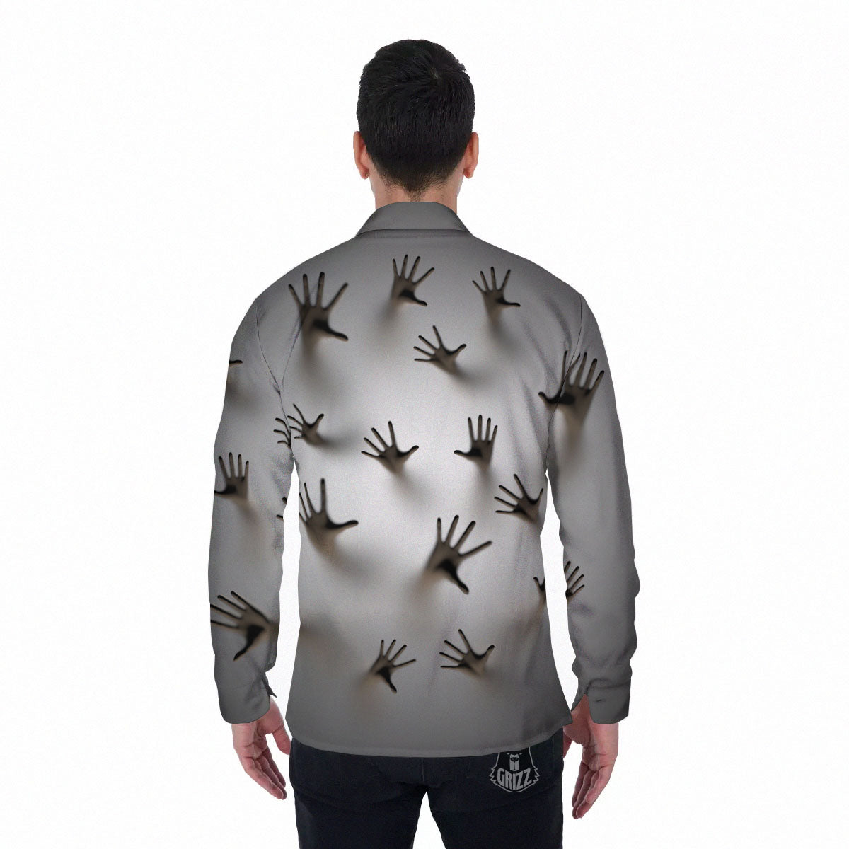 3D Scary Ghost Print Men's Long Sleeve Shirts-grizzshop