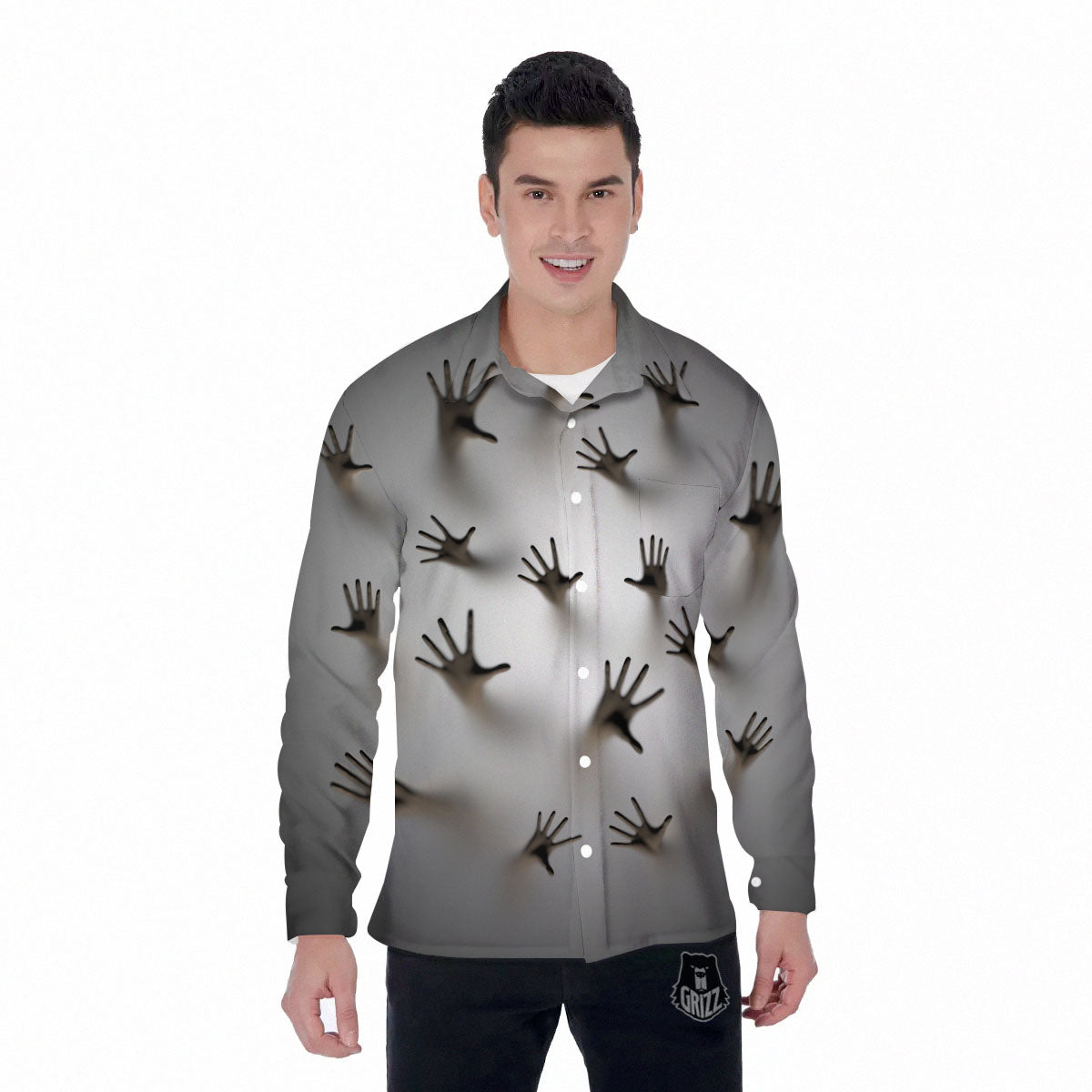 3D Scary Ghost Print Men's Long Sleeve Shirts-grizzshop