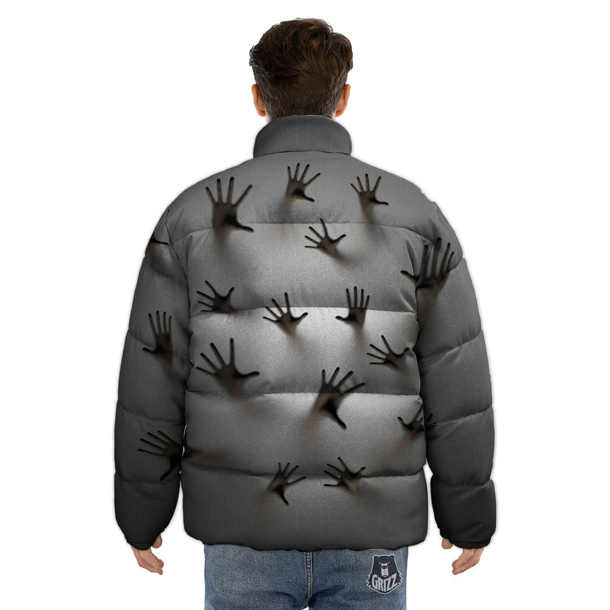 3D Scary Ghost Print Puffer Jacket-grizzshop