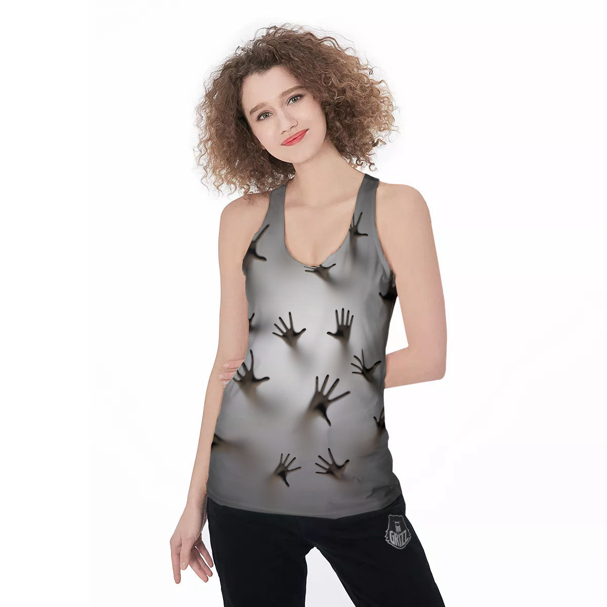 3D Scary Ghost Print Women's Racerback Tank Top-grizzshop