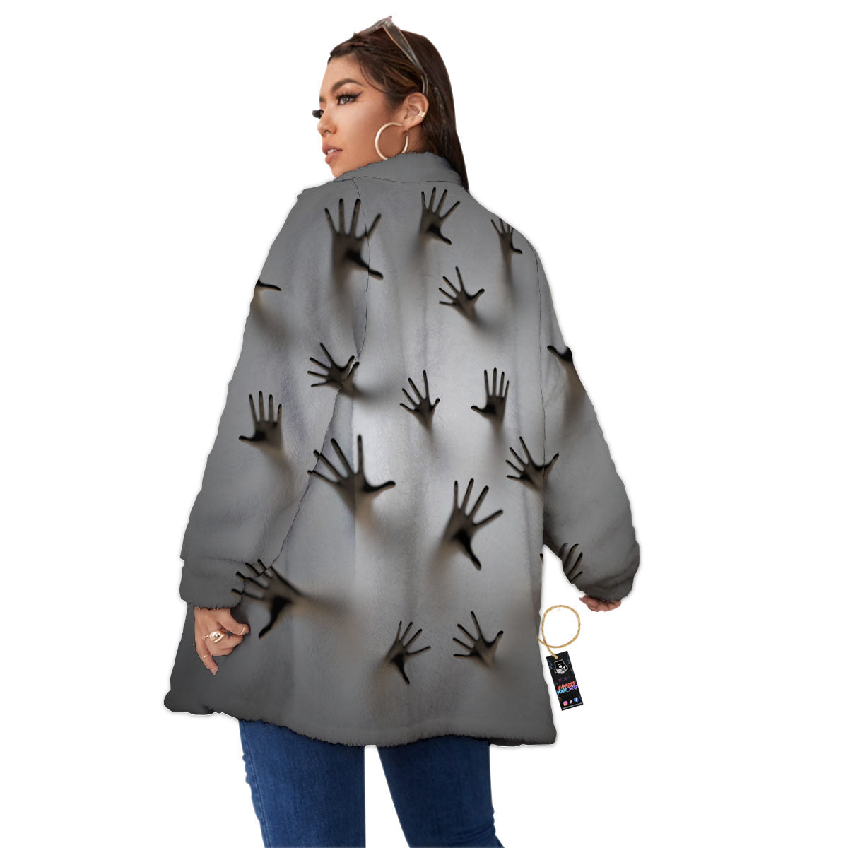 3D Scary Ghost Print Women's Sherpa Jacket-grizzshop