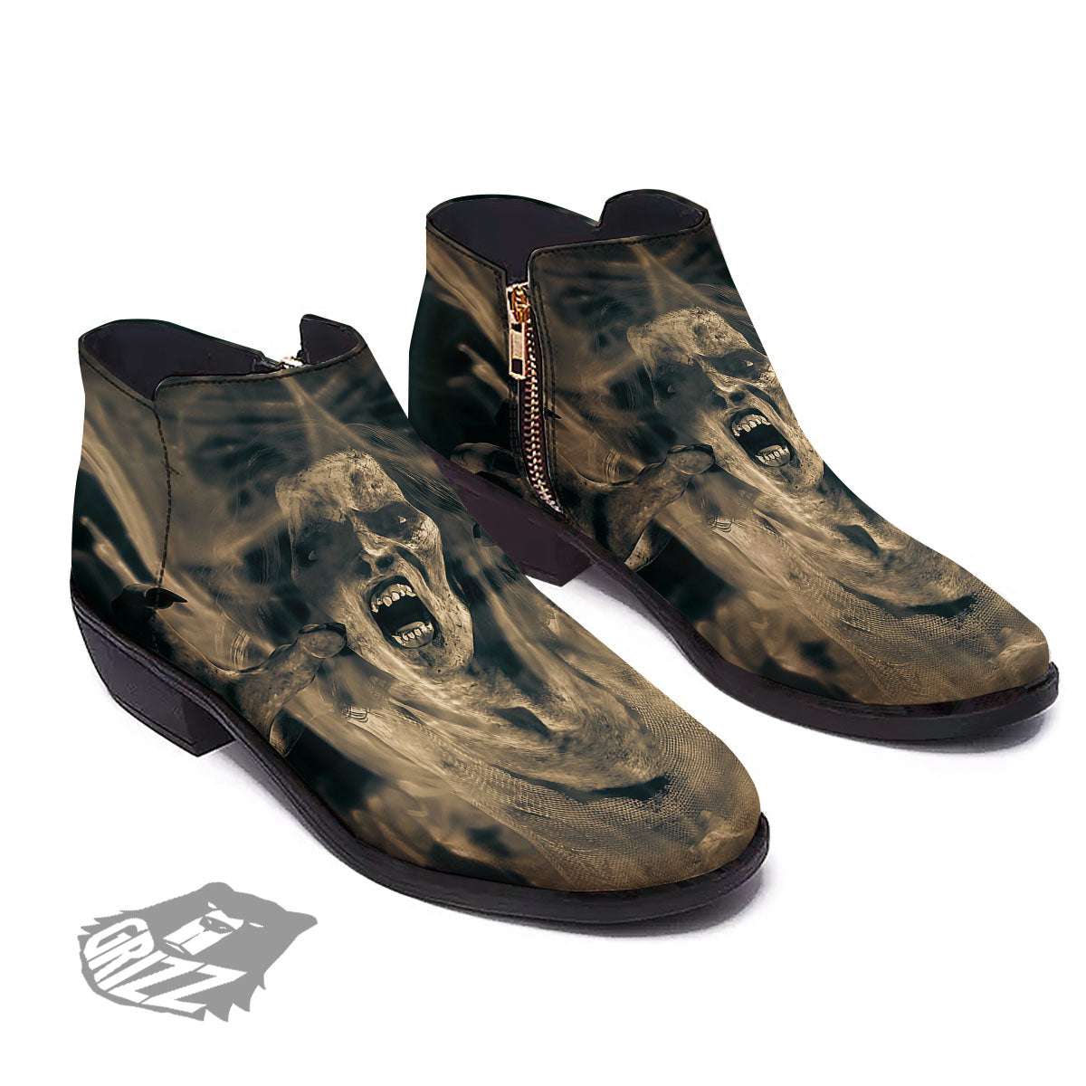 3D Screaming Ghost Horror Print Ankle Boots-grizzshop