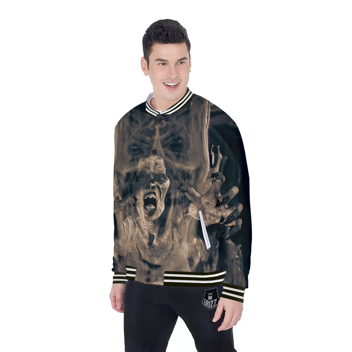 3D Screaming Ghost Horror Print Baseball Jacket-grizzshop