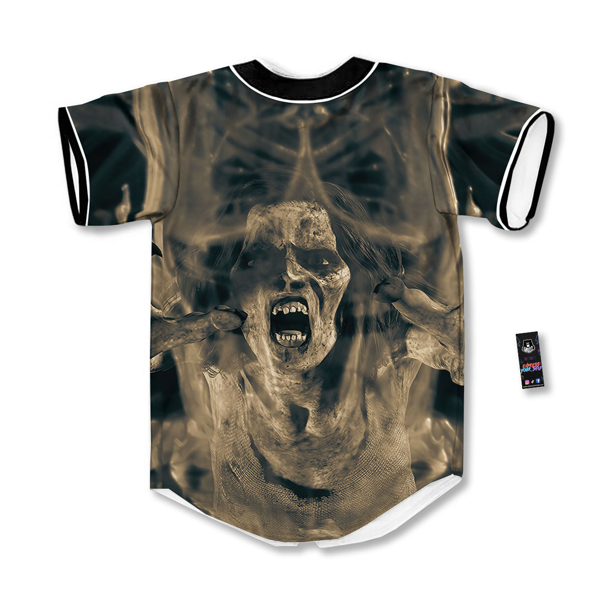 3D Screaming Ghost Horror Print Baseball Jersey-grizzshop