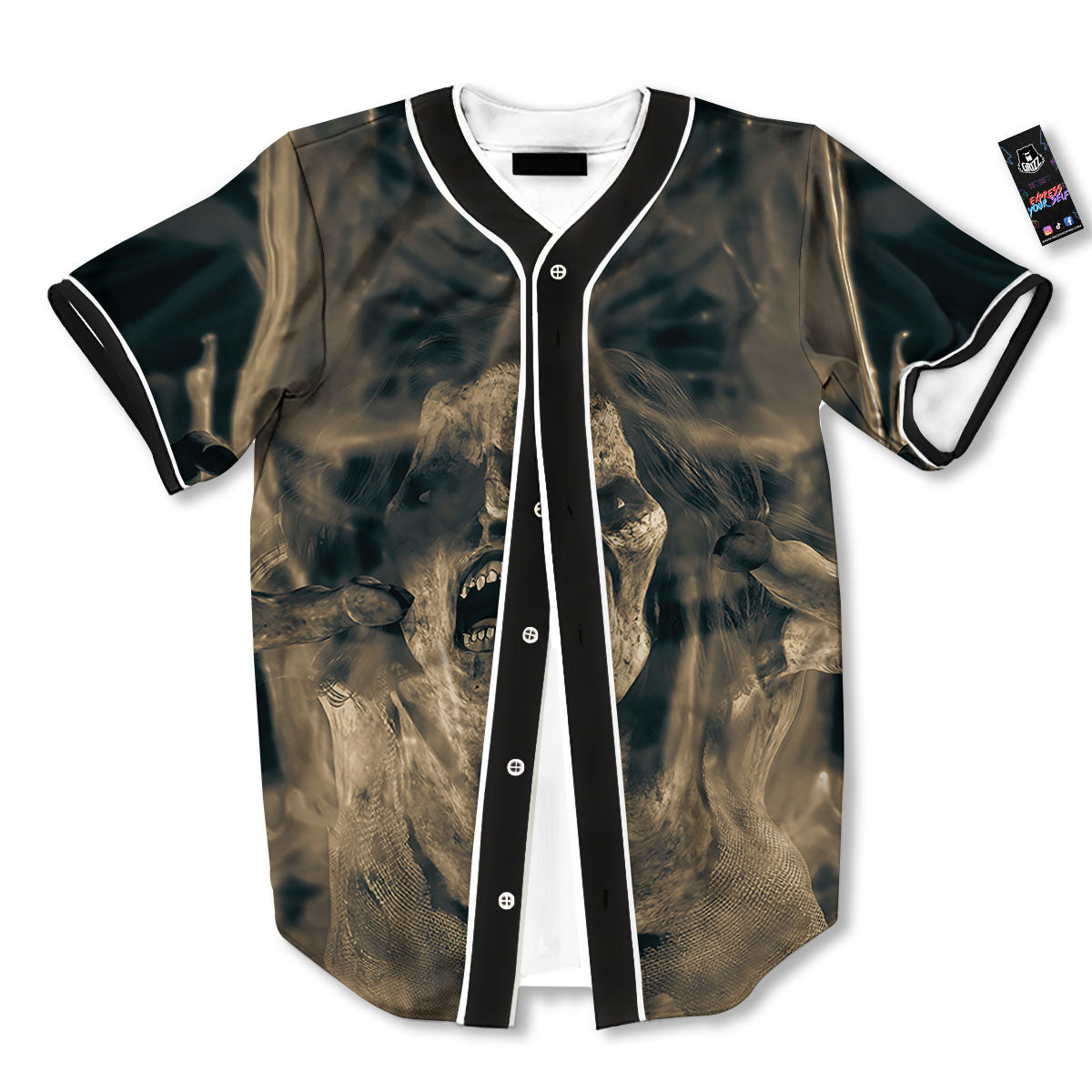 3D Screaming Ghost Horror Print Baseball Jersey-grizzshop
