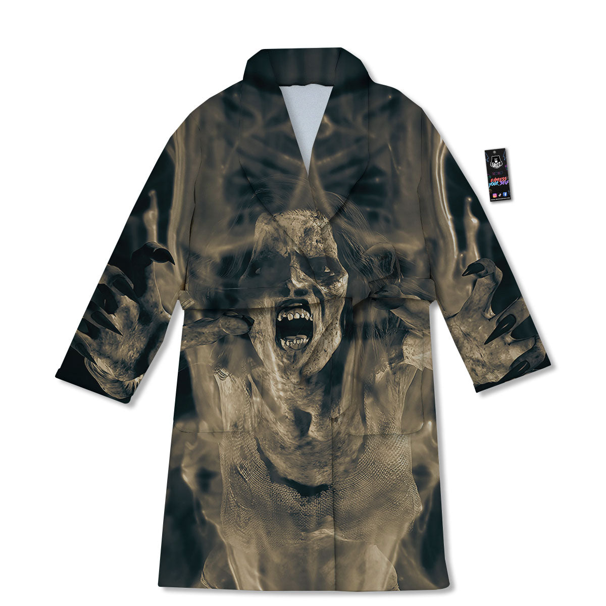 3D Screaming Ghost Horror Print Bathrobe-grizzshop