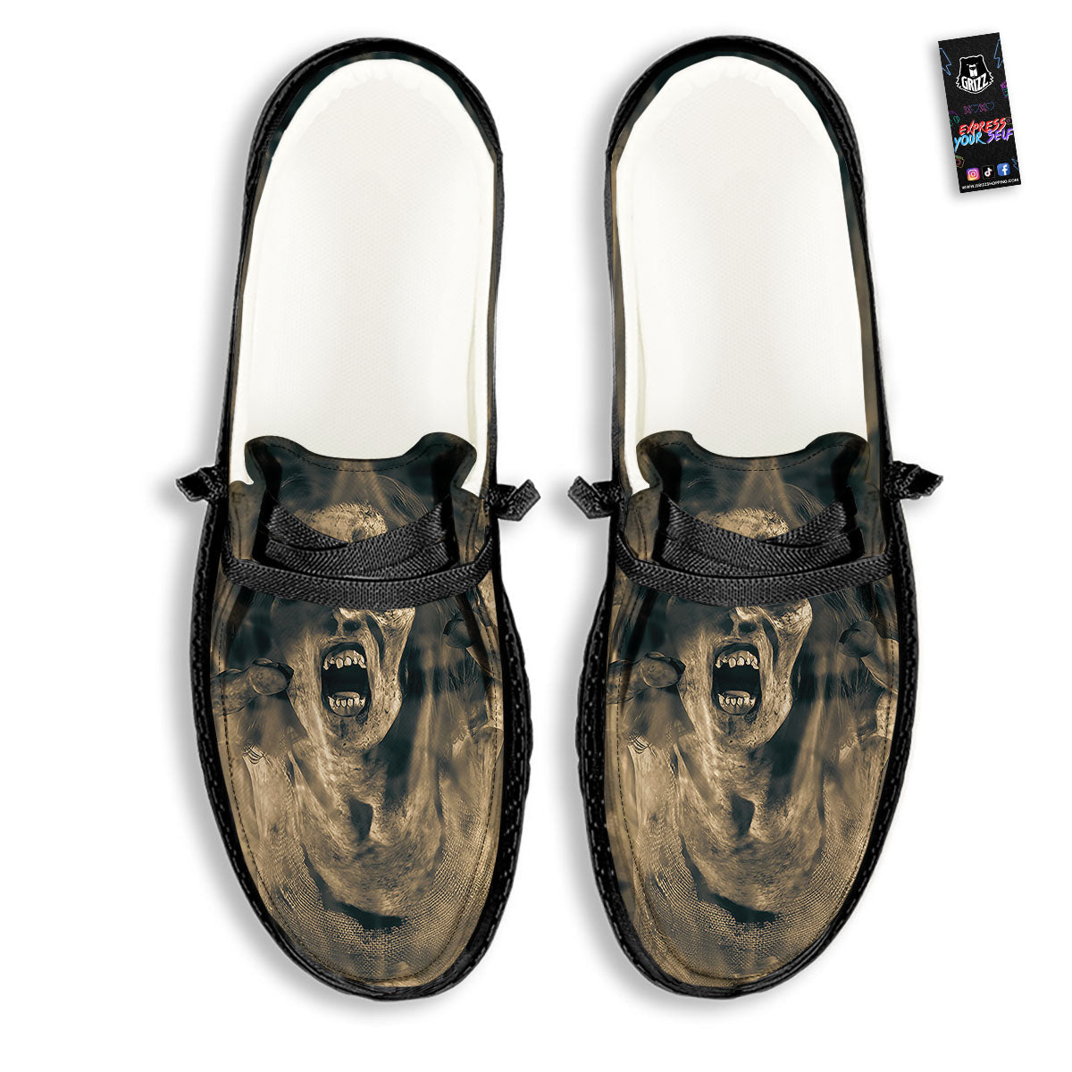3D Screaming Ghost Horror Print Black Loafers-grizzshop