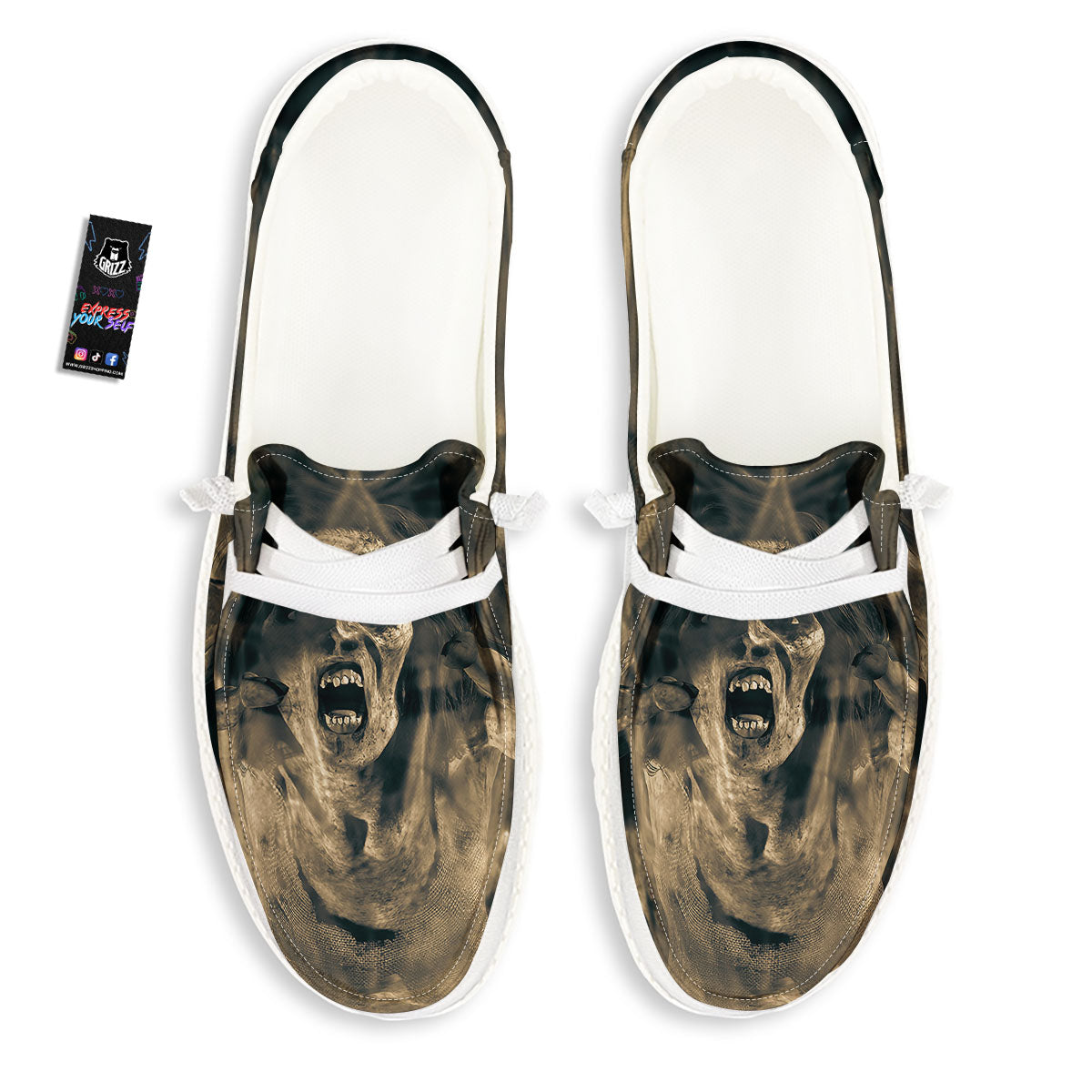 3D Screaming Ghost Horror Print Black Loafers-grizzshop