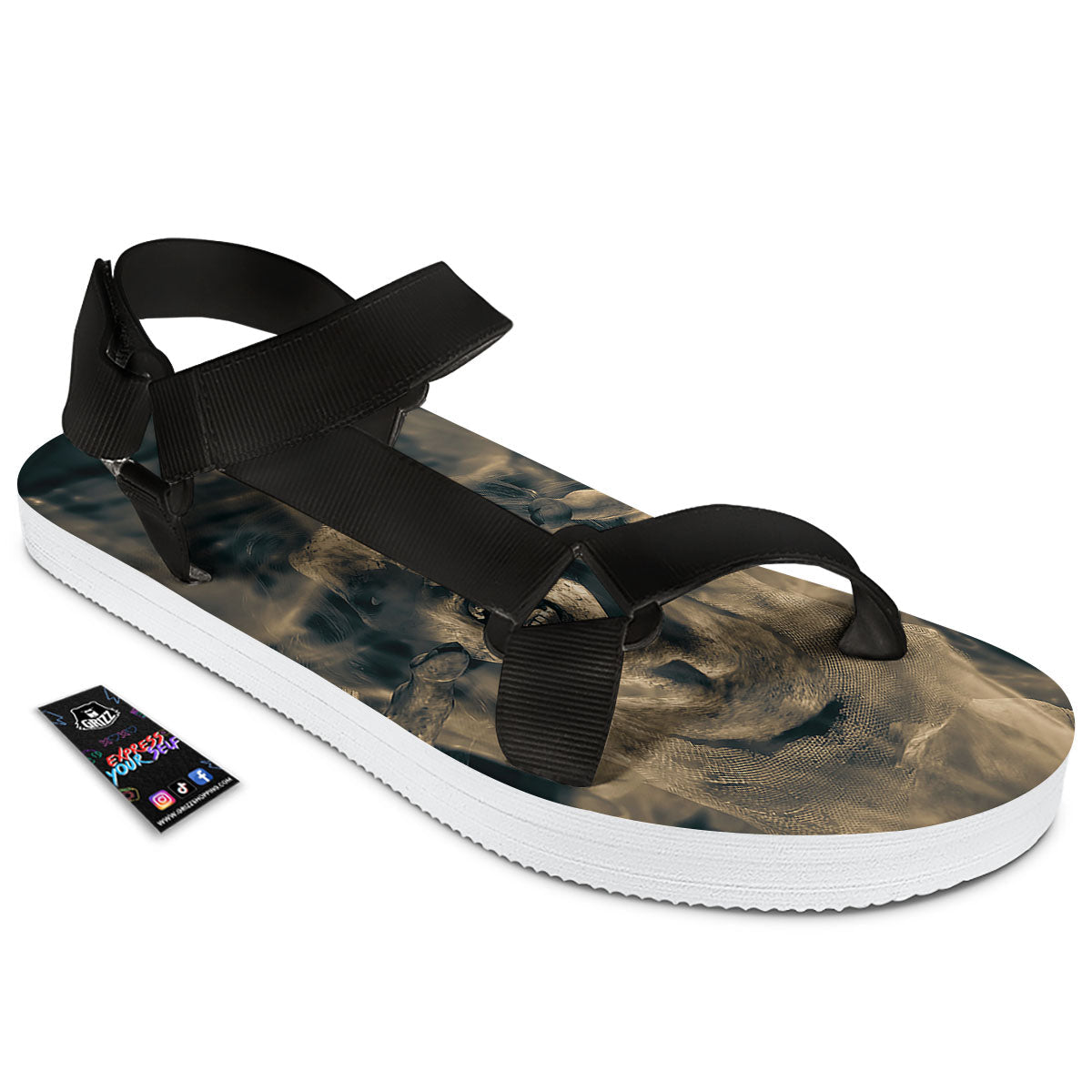 3D Screaming Ghost Horror Print Black Open Toe Sandals-grizzshop