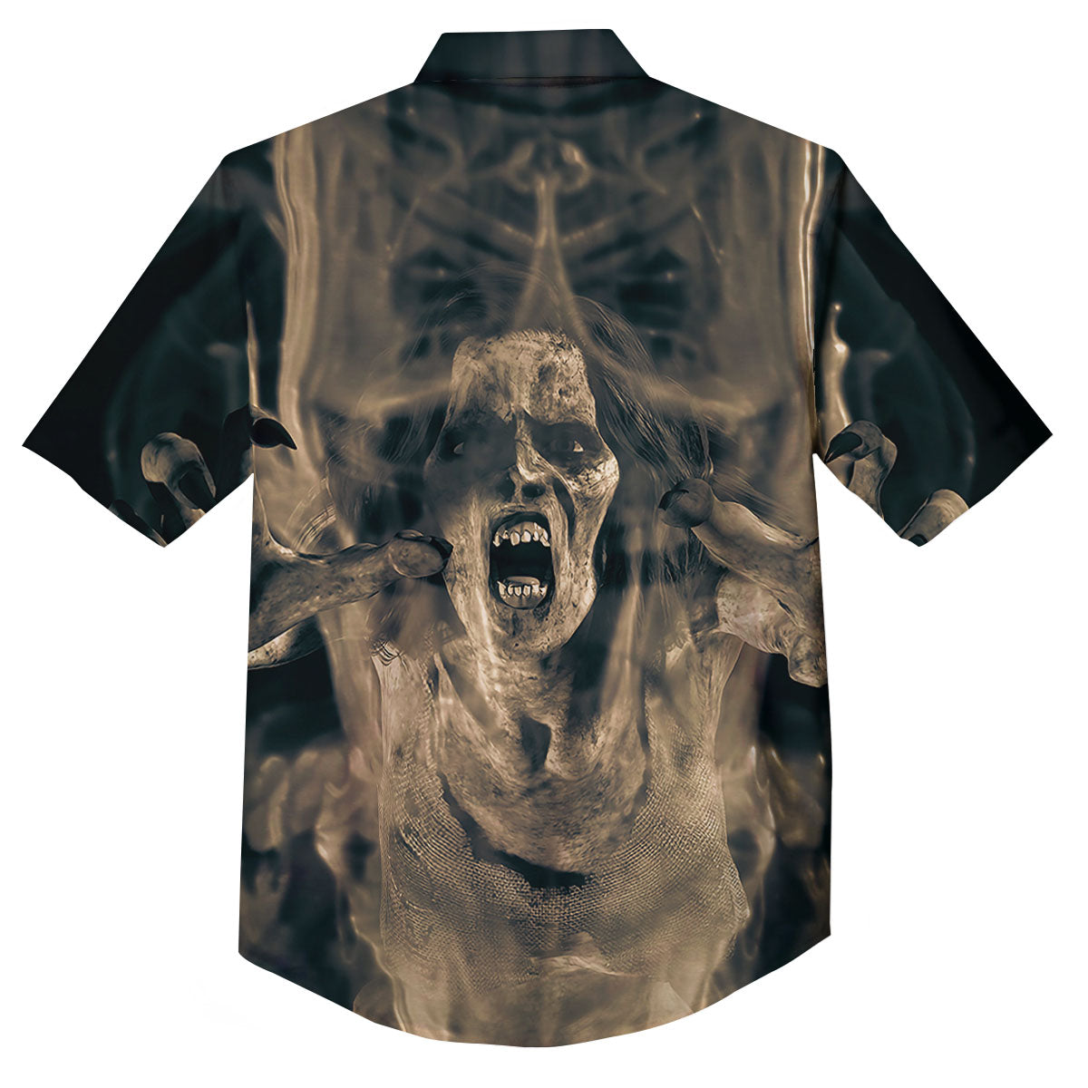 3D Screaming Ghost Horror Print Button Up Shirt-grizzshop