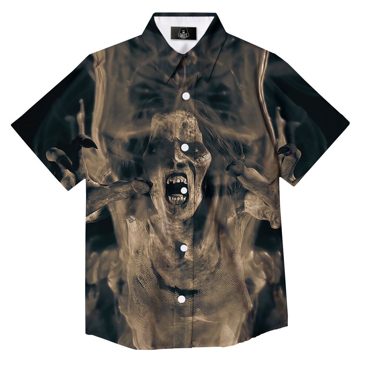 3D Screaming Ghost Horror Print Button Up Shirt-grizzshop