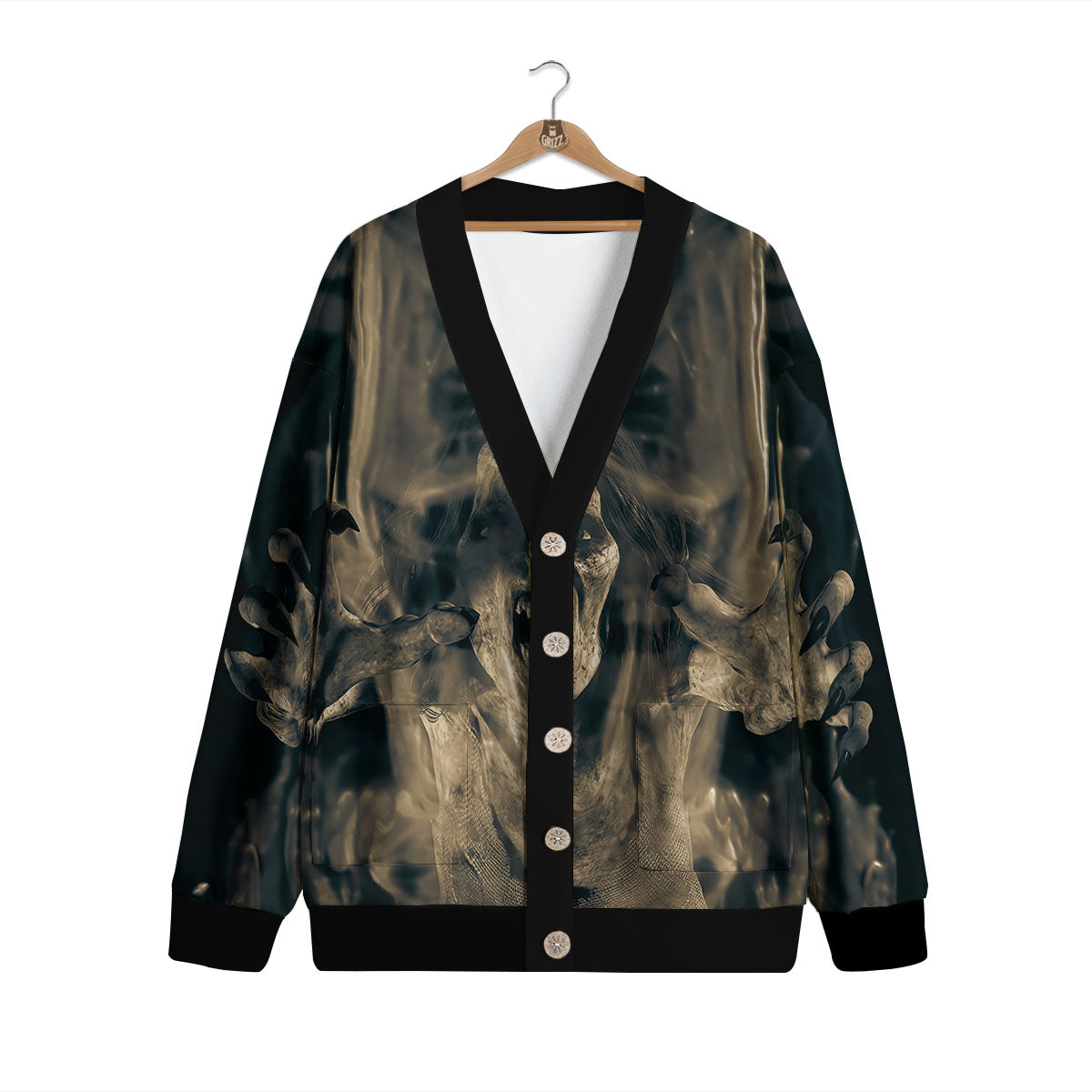 3D Screaming Ghost Horror Print Cardigan-grizzshop