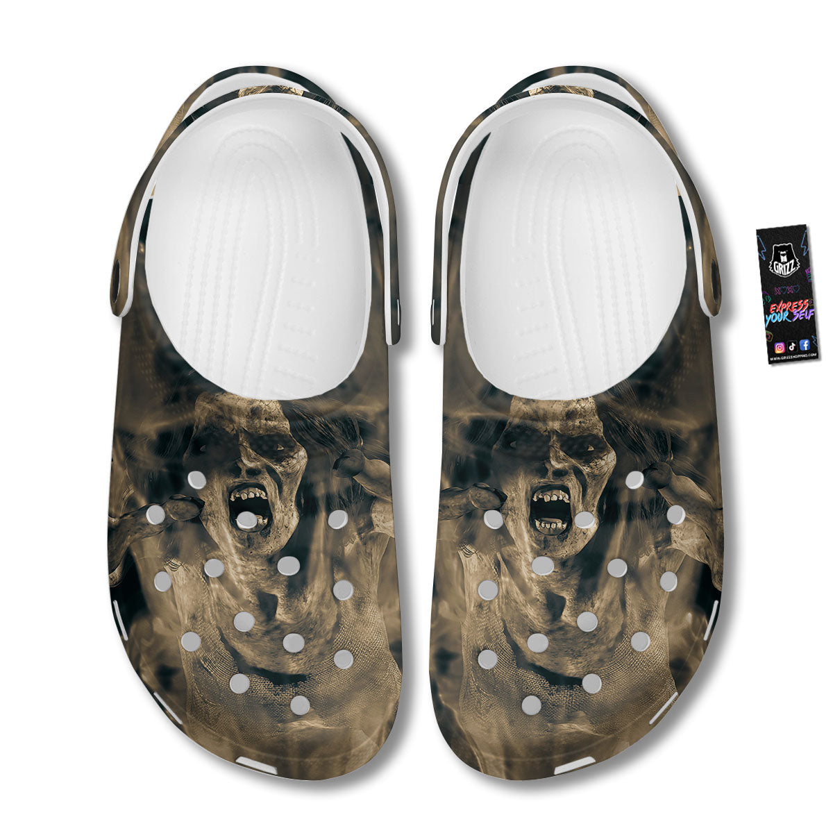 3D Screaming Ghost Horror Print Clog-grizzshop