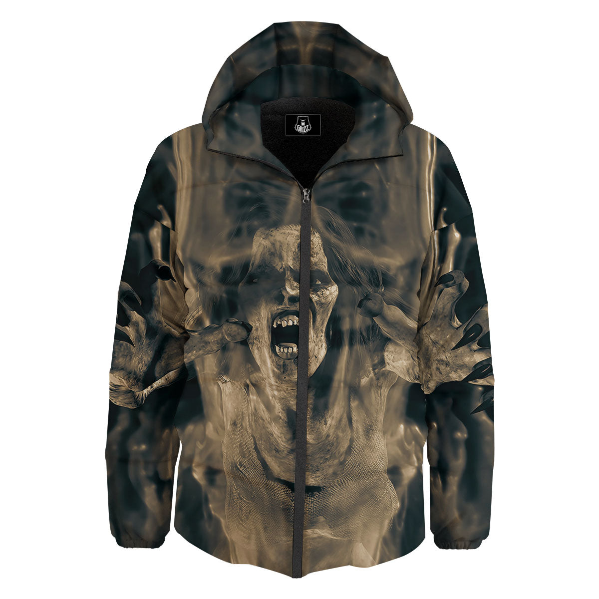 3D Screaming Ghost Horror Print Down Jacket-grizzshop