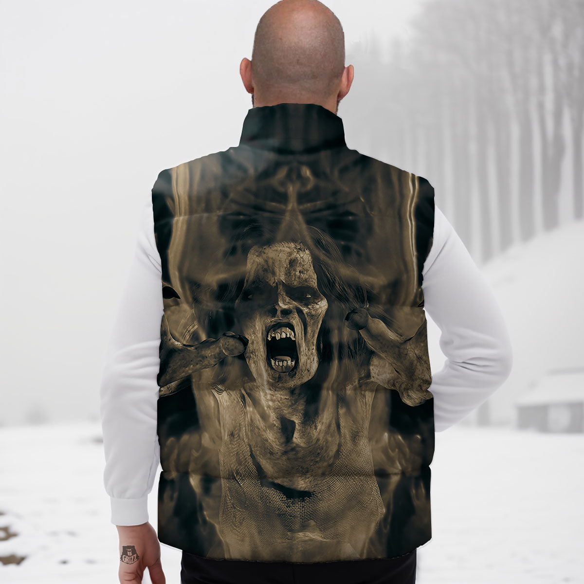 3D Screaming Ghost Horror Print Down Vest-grizzshop