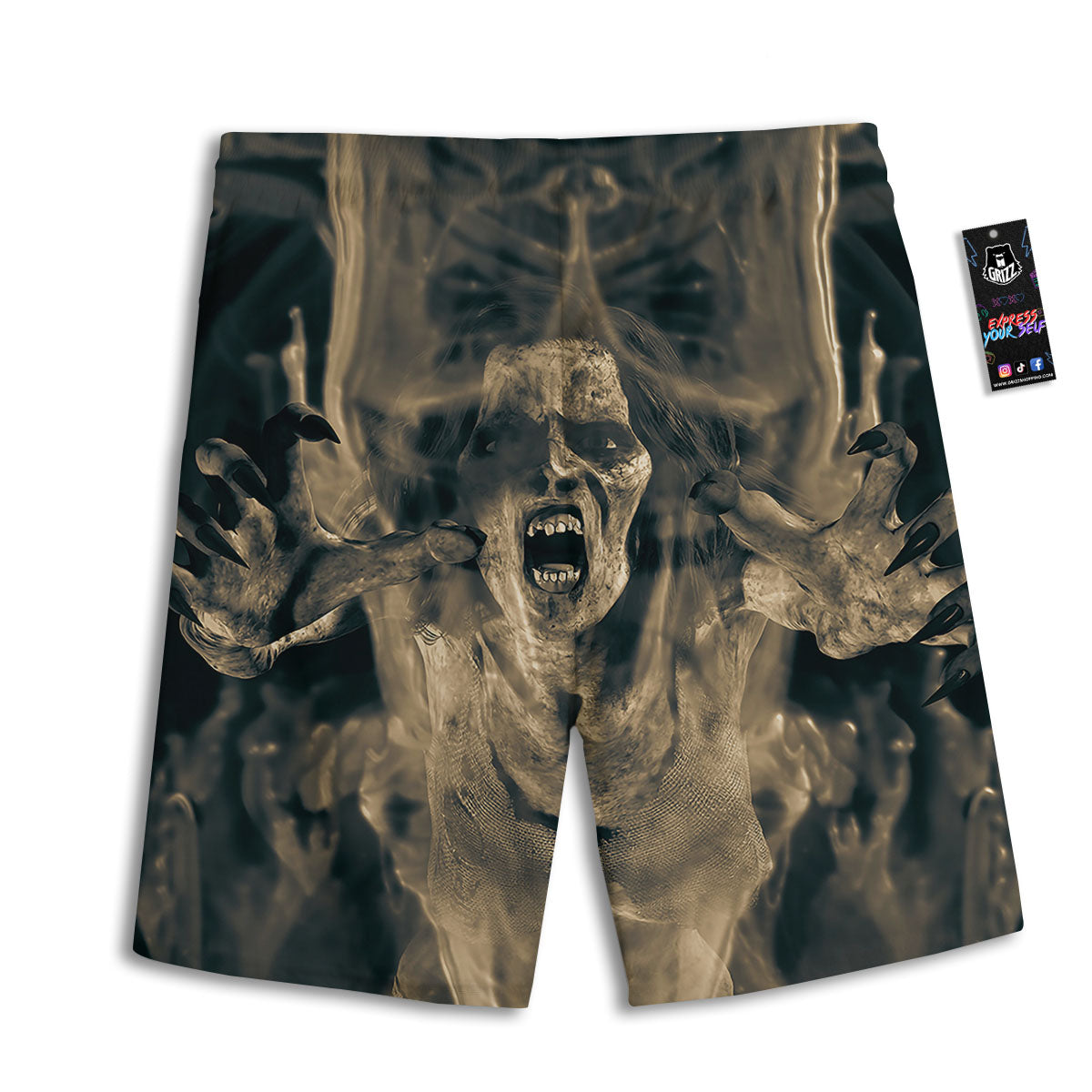 3D Screaming Ghost Horror Print Men's Athletic Shorts
