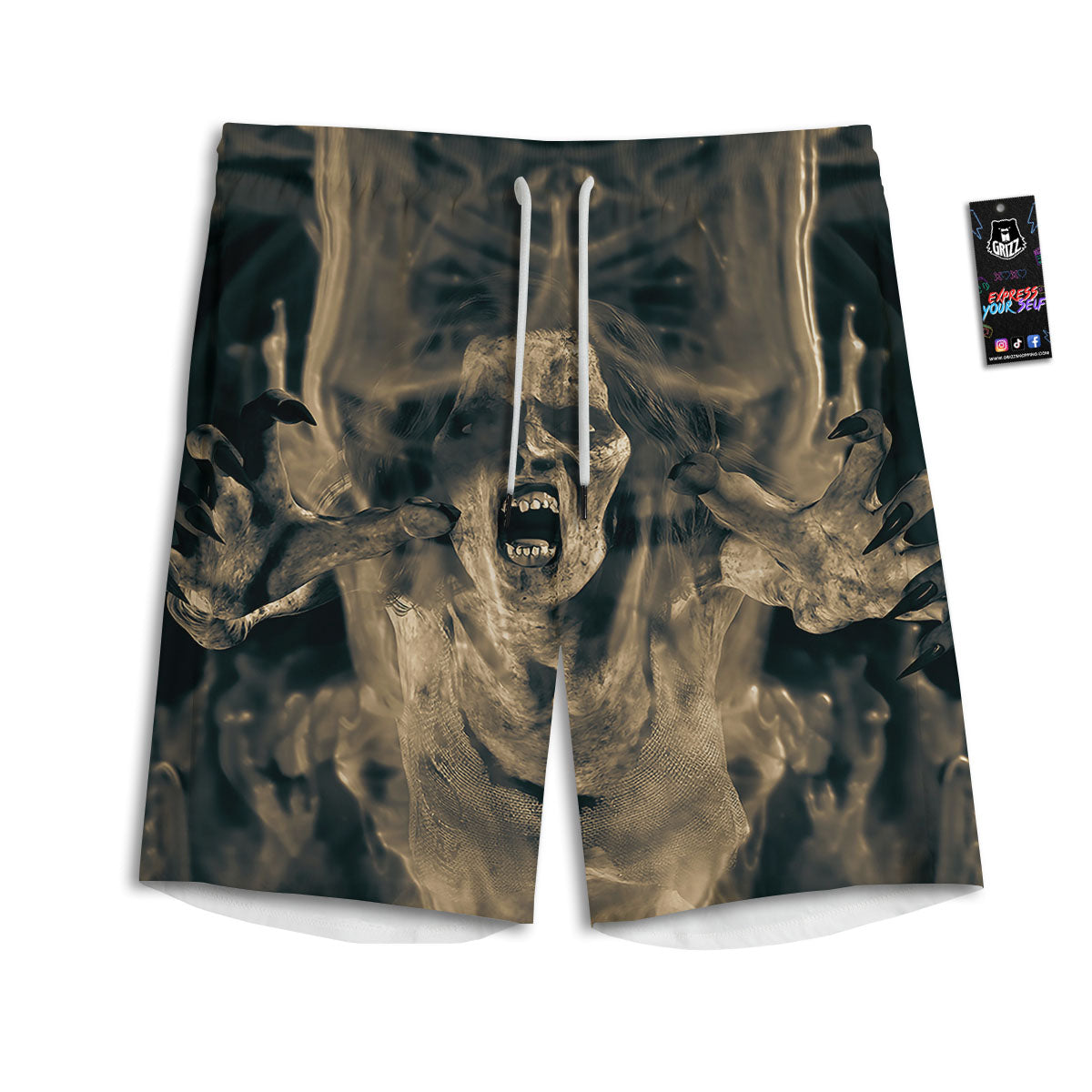 3D Screaming Ghost Horror Print Men's Athletic Shorts