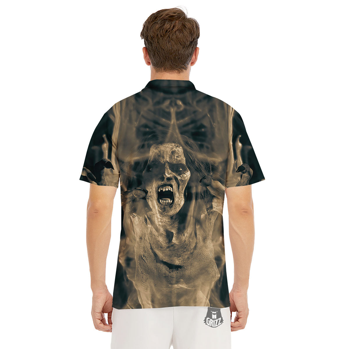 3D Screaming Ghost Horror Print Men's Golf Shirts-grizzshop