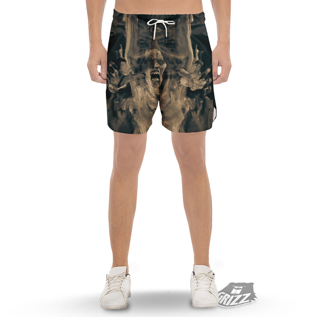 3D Screaming Ghost Horror Print Men's Gym Shorts-grizzshop