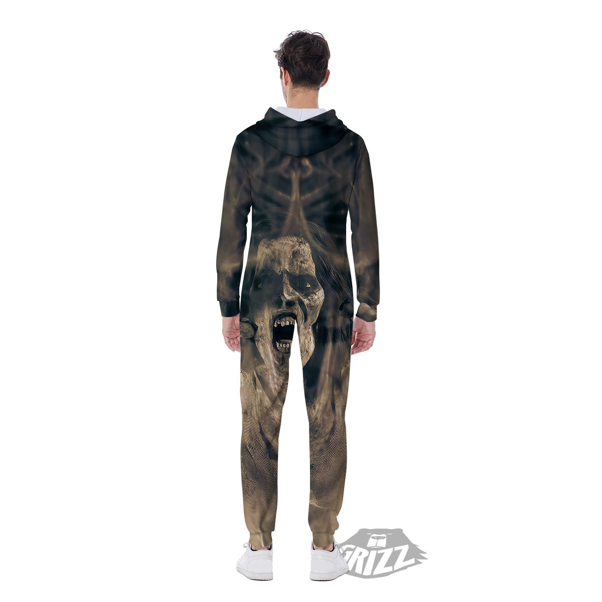 3D Screaming Ghost Horror Print Men's Jumpsuit-grizzshop