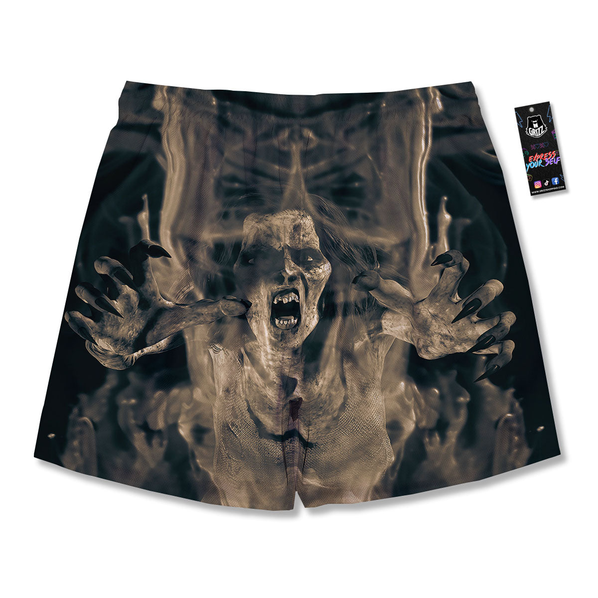 3D Screaming Ghost Horror Print Men's Running Shorts-grizzshop