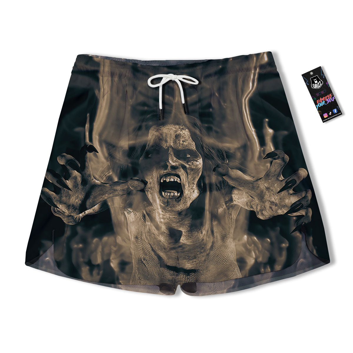 3D Screaming Ghost Horror Print Men's Running Shorts-grizzshop