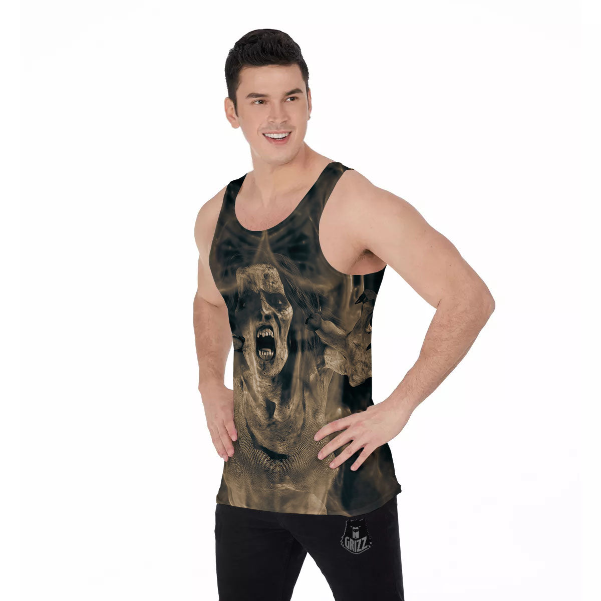 3D Screaming Ghost Horror Print Men's Tank Top-grizzshop