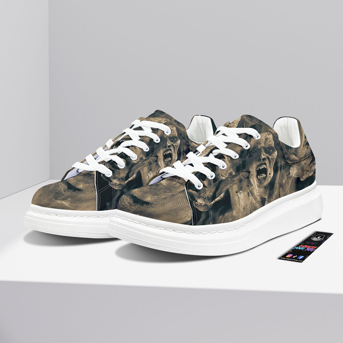 3D Screaming Ghost Horror Print Platform Shoes-grizzshop
