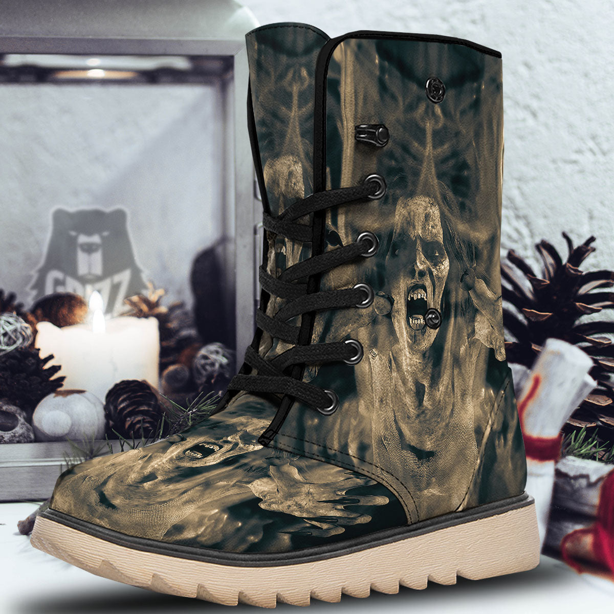 3D Screaming Ghost Horror Print Snow Boots-grizzshop