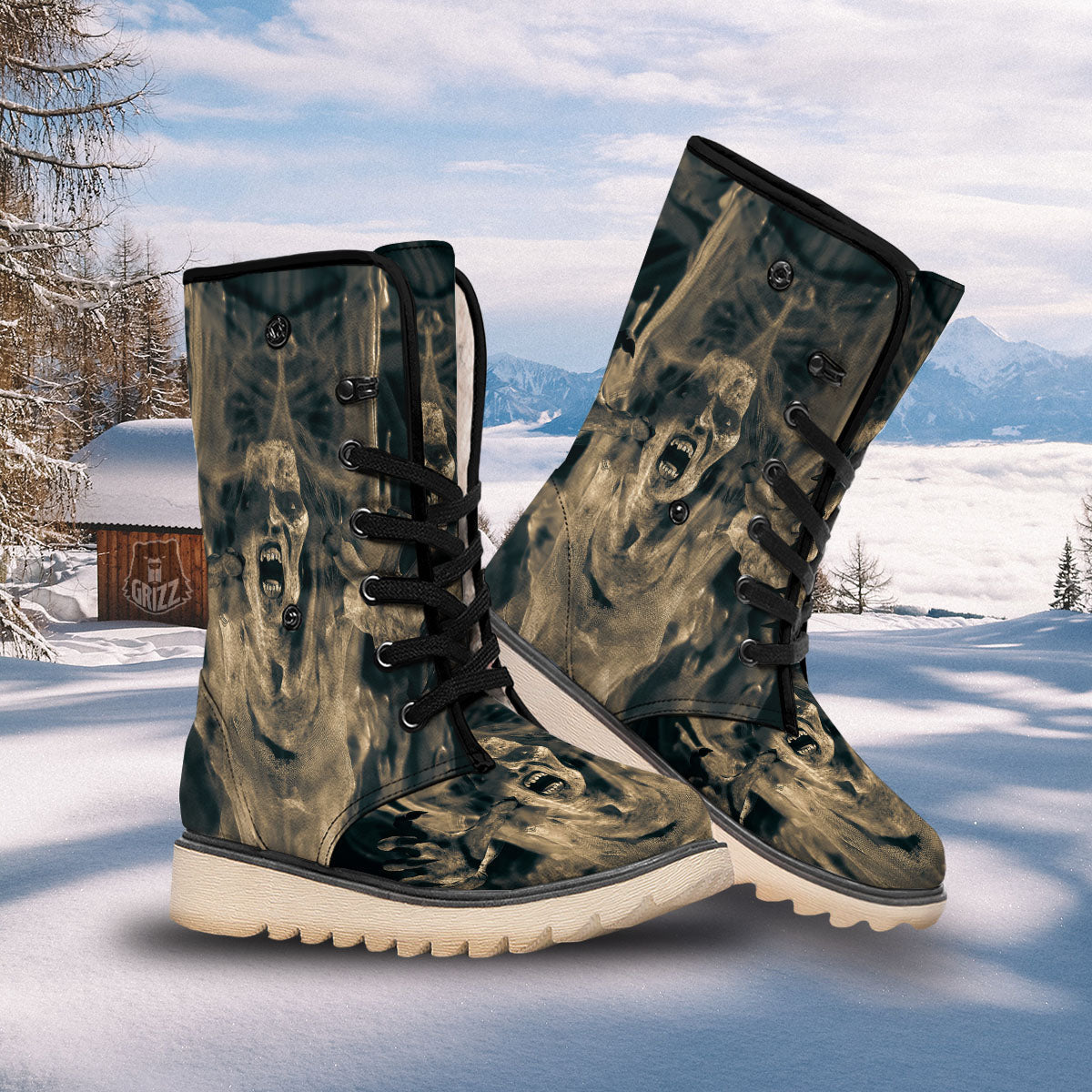 3D Screaming Ghost Horror Print Snow Boots-grizzshop