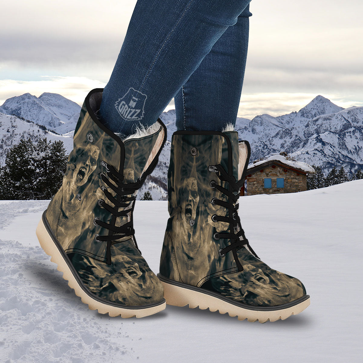 3D Screaming Ghost Horror Print Snow Boots-grizzshop