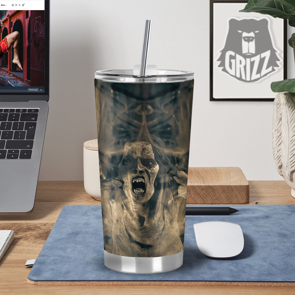 3D Screaming Ghost Horror Print Tumbler-grizzshop