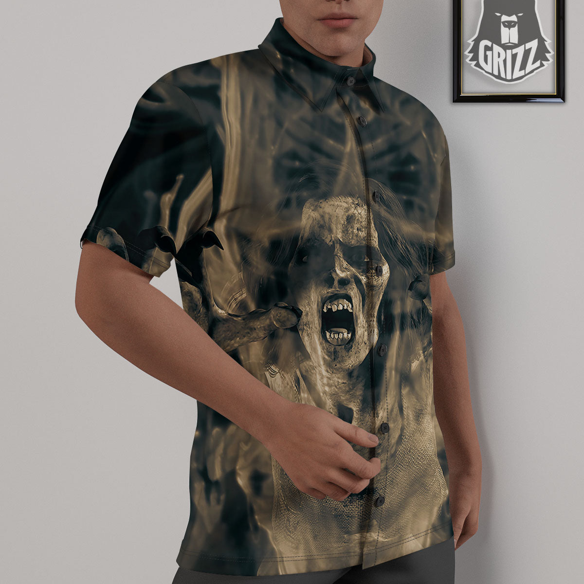3D Screaming Ghost Horror Print Untucked Shirts-grizzshop
