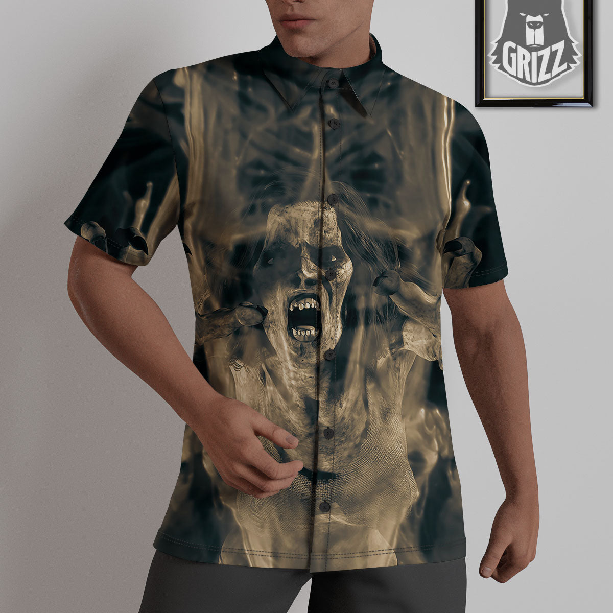 3D Screaming Ghost Horror Print Untucked Shirts-grizzshop