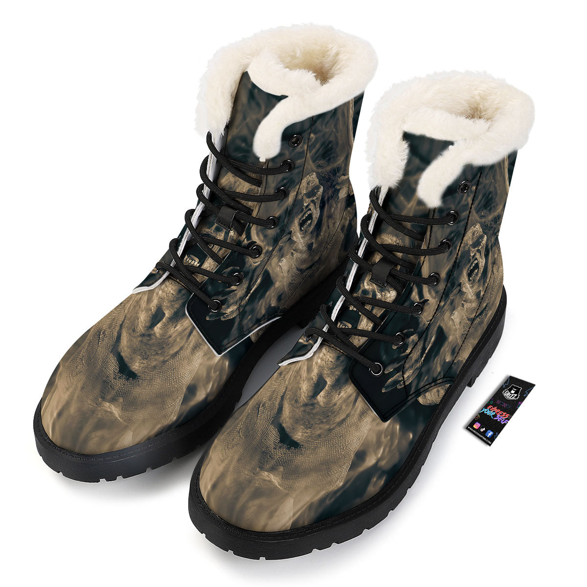 3D Screaming Ghost Horror Print Winter Boots-grizzshop