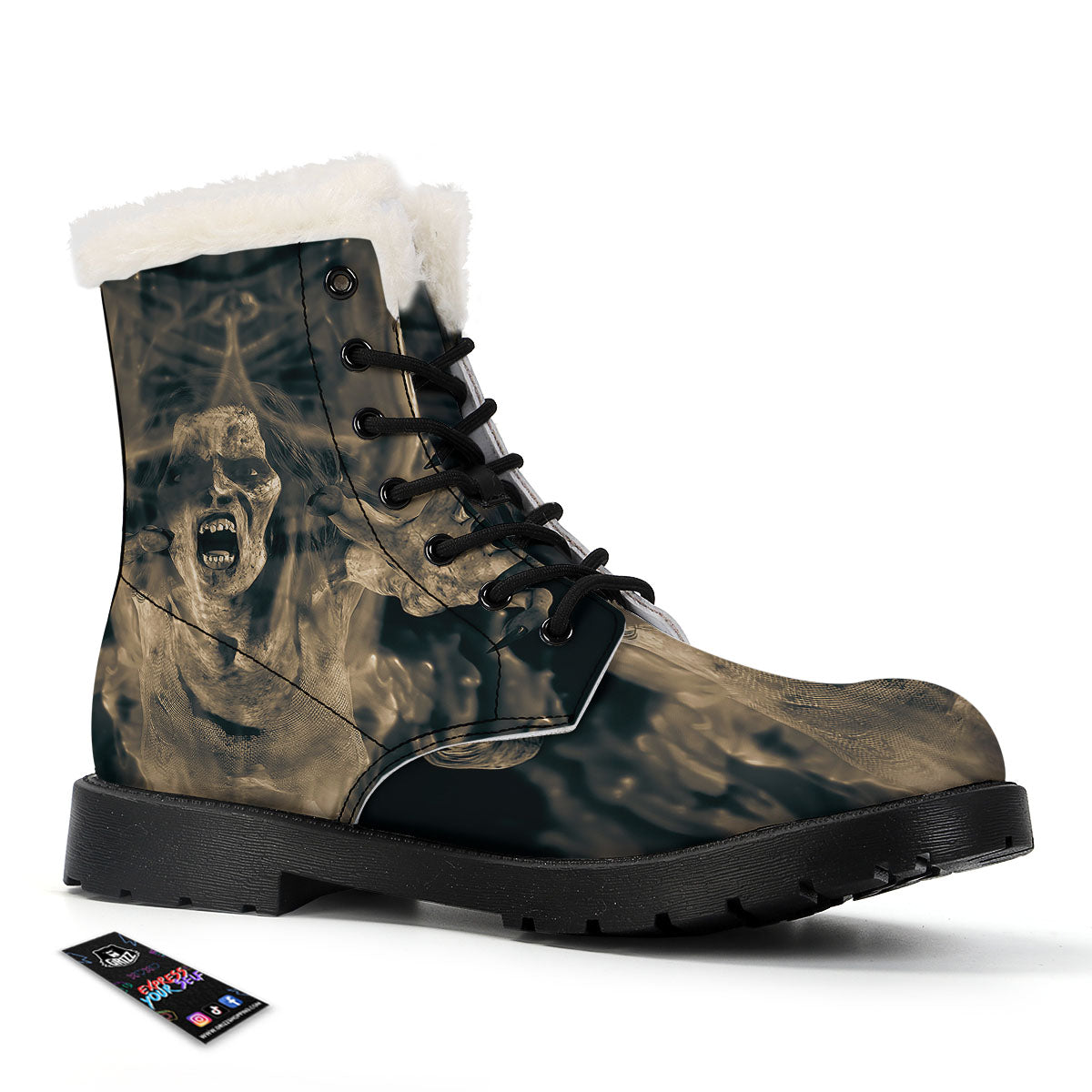 3D Screaming Ghost Horror Print Winter Boots-grizzshop