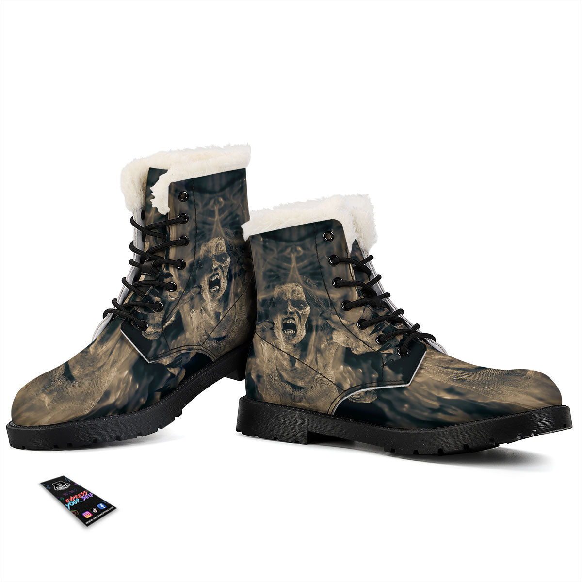 3D Screaming Ghost Horror Print Winter Boots-grizzshop