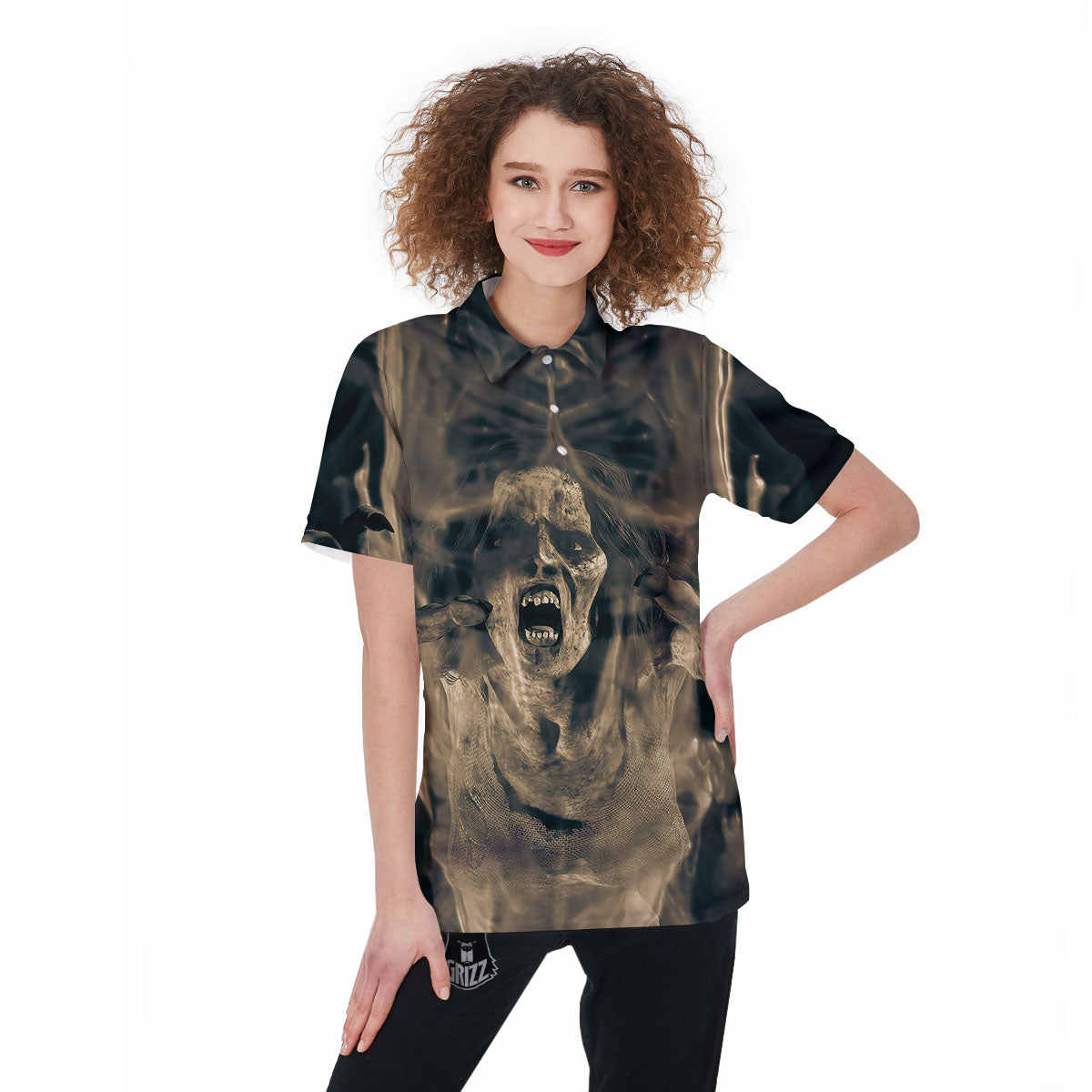 3D Screaming Ghost Horror Print Women's Golf Shirts-grizzshop