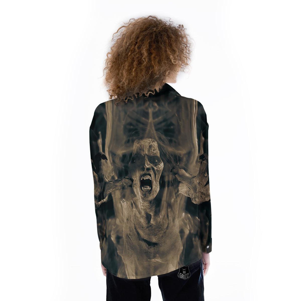 3D Screaming Ghost Horror Print Women's Long Sleeve Shirts-grizzshop