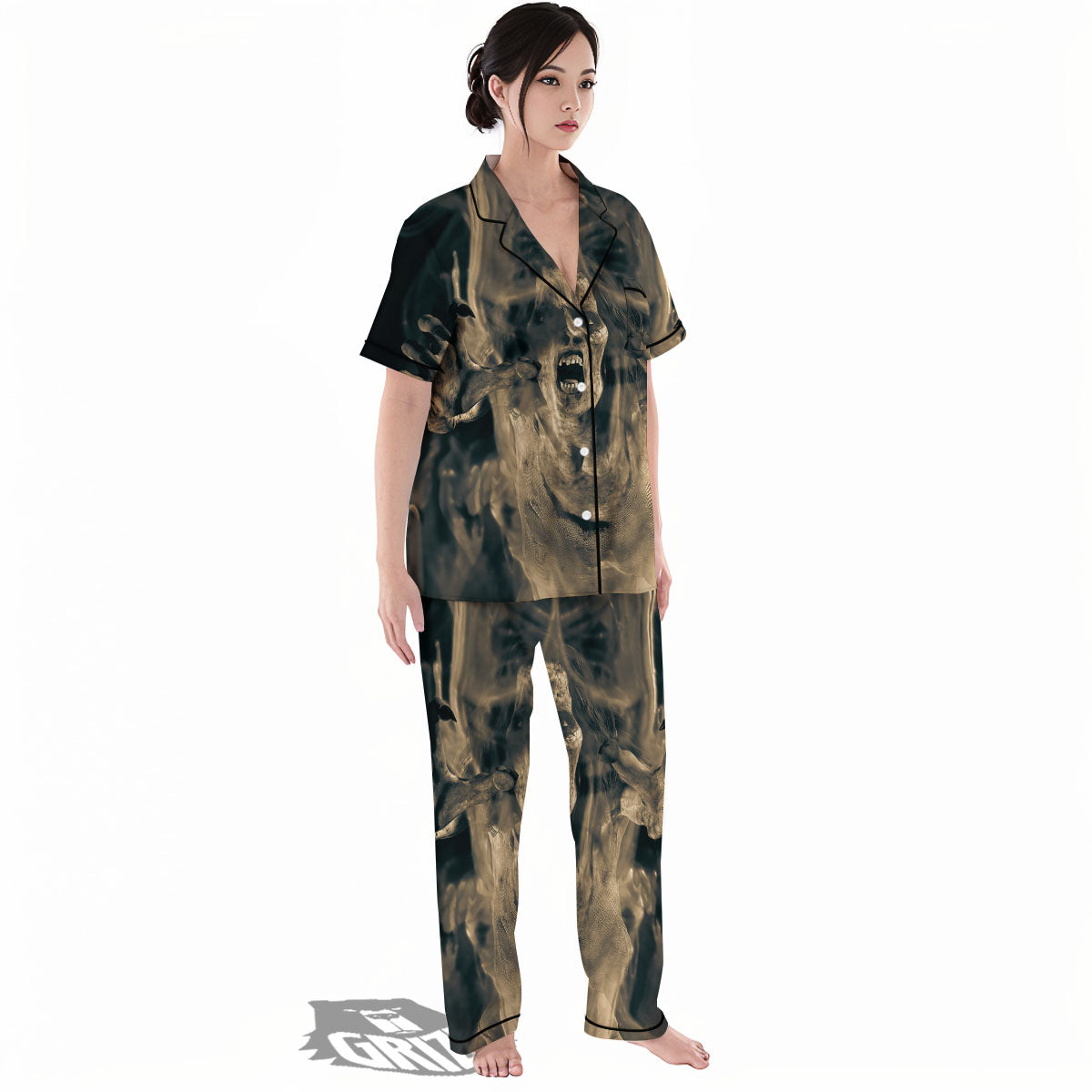 3D Screaming Ghost Horror Print Women's Pajamas Set-grizzshop