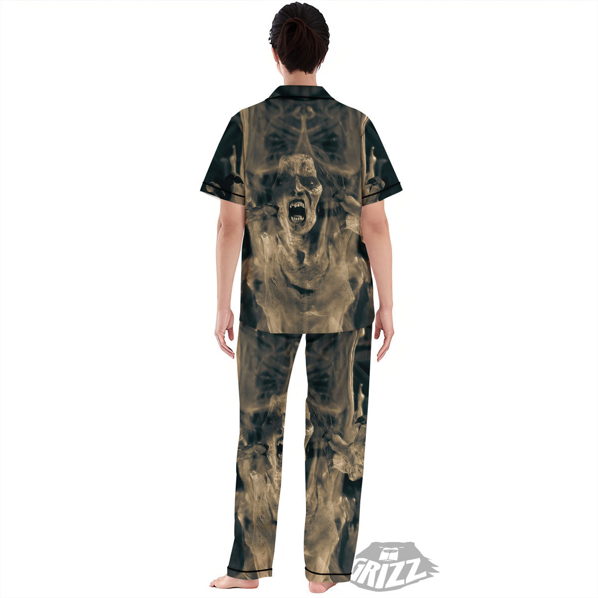3D Screaming Ghost Horror Print Women's Pajamas Set-grizzshop