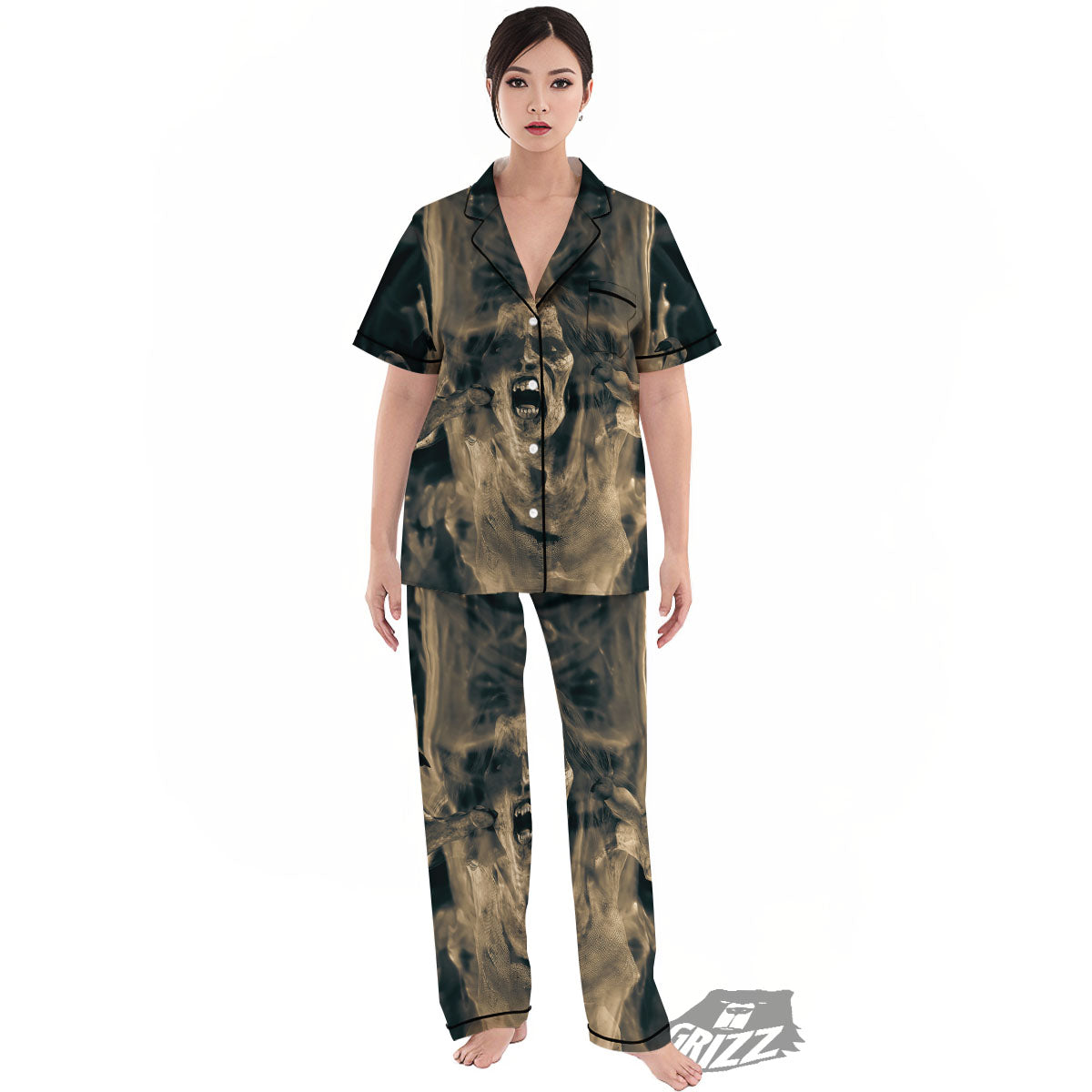 3D Screaming Ghost Horror Print Women's Pajamas Set-grizzshop
